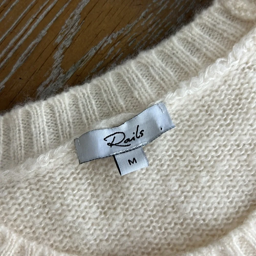 RAILS Ivory Jute Metallic Stripe Cashmere Silk Blend Sweater M - Picture 11 of 13